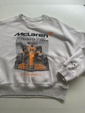 McLaren Women's White Crewneck Sweatshirt with Orange Race Graphic